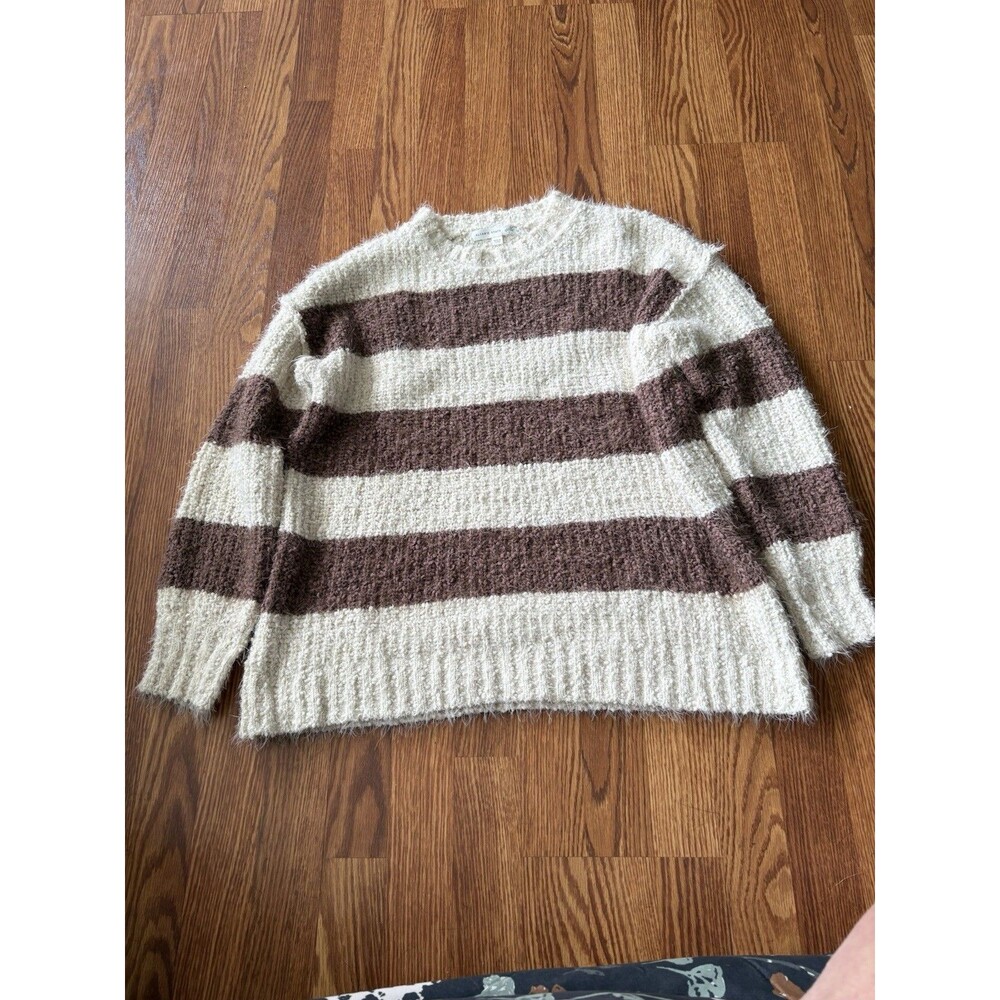 Altar’d State Pink White Brown  Striped Chunky Knit Sweater Cozy Oversized XS